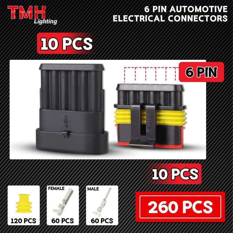 TMH 260 Pcs 6 Pin Electrical Connector Kit Automotive Electrical Wire Terminal Connectors Male&Female Pin Automotive for Car Truck Motorcycle Marine Boat - Image 2